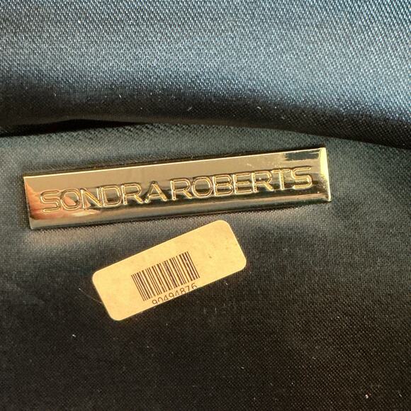 SONDRA ROBERTS Navy Blue Metallic Silk Gathered Pleated Evening Clutch Handbag - Picture 4 of 10